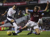 Aaron Lennon in action against Olof Mellberg, during his exciting second half performance in last season's home game against Aston Villa