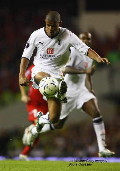 Fraizer Campbell brings the ball under control in last night's game against Wisla Krakow, in which he made an exciting debut, laying on the Spurs winner. (Picture courtesy of Ian Walton/ Getty Images)